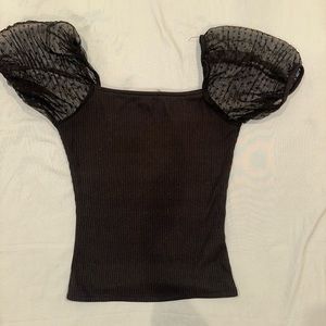 black puff sleeve mesh polka dot top
